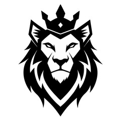 Fototapeta premium Lion head, stylized, black and white, crown, regal, majestic logo 
