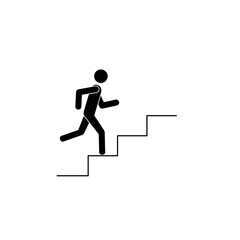 stick man running up the stairs, figure of a man running, sketch, symbol of success in business, flat vector illustration