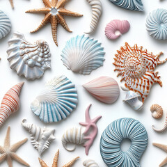 Obraz premium seashells tile seamless pattern background