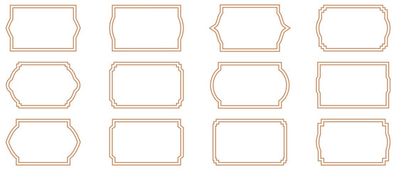 Obraz premium Islamic Rectangle gold frame set. Traditional ornate Arabic frame and label. Arabic door and window vector silhouette. Frame border set with ornamental vector illustration.