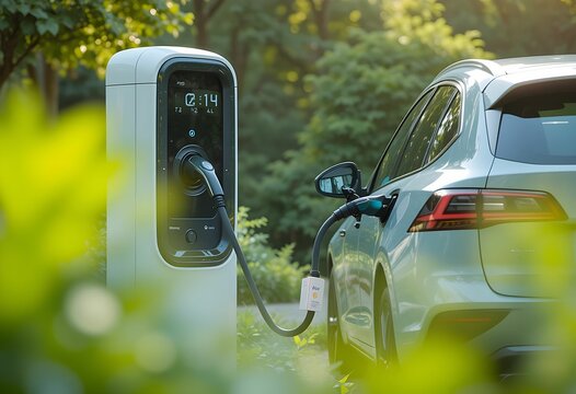 Electric vehicle car charging station EV charger green energy sustainable transportation future technology urban outdoor