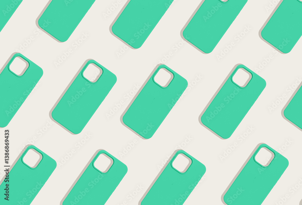 Poster creative phone case, repeating pattern. minimalistic, colorful flatlay showcasing a collection of mo
