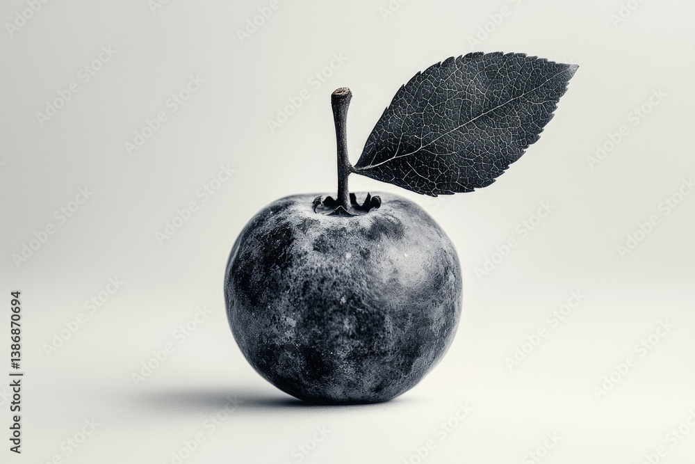 Aufkleber a monochrome image of a single dark plum with a leaf, subtly textured, evoking a sense of minimalism