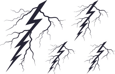 Lighting bolt art silhouette vector design set.