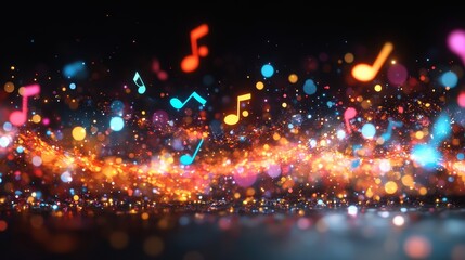 Fototapeta premium Vibrant city lights at night, colorful bokeh effects from urban skyline, perfect for nightlife or cityscape themes.