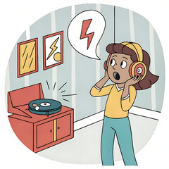 Girl shocked by music vector illustration 