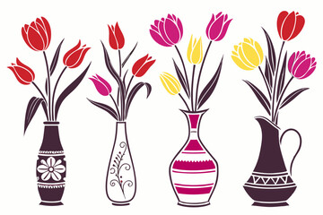 set of tulip vase silhouette vector illustration