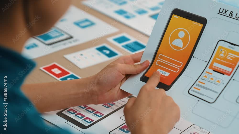 Poster excellent startup company employee planning for user interface prototype for mobile application or w