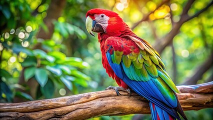 Obraz premium A vibrant green winged macaw with bright plumage perched on a sturdy tree branch