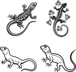 House lizard line art vector icon set