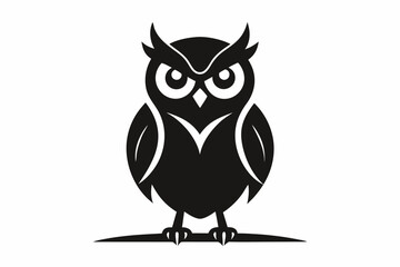 owl perched silhouette vector line art illustration