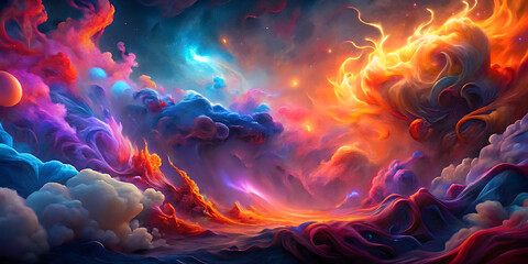 Colorful Abstract Cosmic Art with Surreal Fantasy Clouds and Galactic Vibes