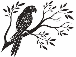 parrot with tree brunch silhouette vector