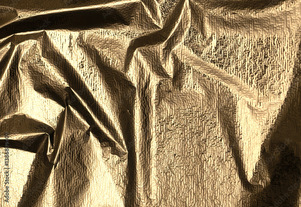 Poster crumpled brass and gold foil texture with a pearlescent, shiny finish. a rich, sleek gradient design