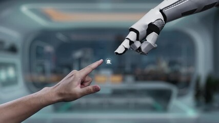 This video features a robotic arm reaching toward a bank symbol in a futuristic setting, showcasing the intersection of advanced technology and finance, emphasizing growth and success. Auvana