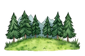 Fototapeta premium Lush Green Forest Landscape with Pine Trees and Mountains in Background