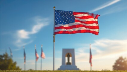 Naklejka premium Patriotic Memorial Day Photo with Flag and Poppies
