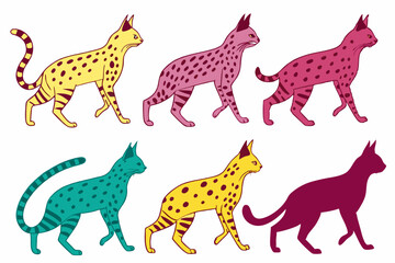 Fototapeta premium set of Serval Cat silhouette vector illustration