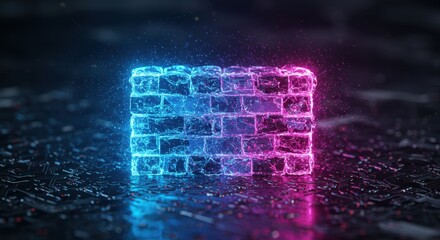 Cybersecurity Firewall Protection with Digital Brick Wall Technology Glowing Blue and Pink