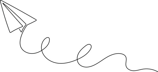 Continuous Single Line Drawing of Editable Line Paper Plane Isolated on White Background