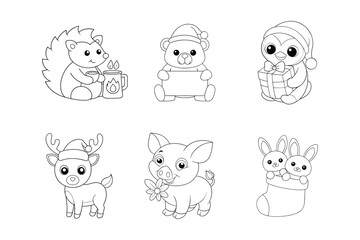 Obraz premium Set of Christmas Animals coloring book