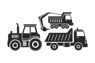 Naklejka premium Construction Vehicles silhouette vector illustration