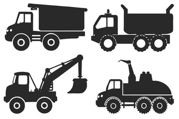 set of Construction Vehicles silhouette vector illustration