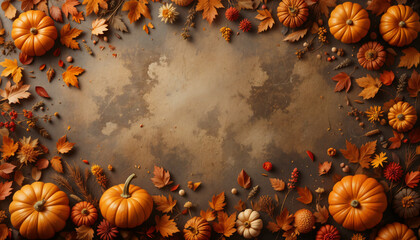 Frame with Pumpkins and Fall Leaves