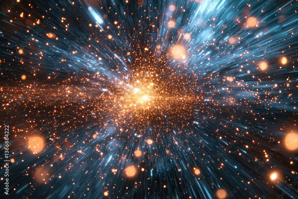 Poster a mesmerizing cosmic explosion, radiating light and energy in a vibrant display of celestial firewor