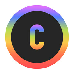 Modern Lowercase Letter c logo with a colorful rainbow gradient and circular border. Dark background enhances contrast, perfect for tech, branding, or creative design.
