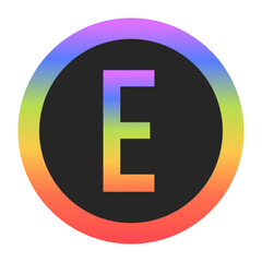 Fototapeta premium Modern Capital Letter E logo with a colorful rainbow gradient and circular border. Dark background enhances contrast, perfect for tech, branding, or creative design.