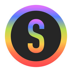 Modern Capital Letter S logo with a colorful rainbow gradient and circular border. Dark background enhances contrast, perfect for tech, branding, or creative design.