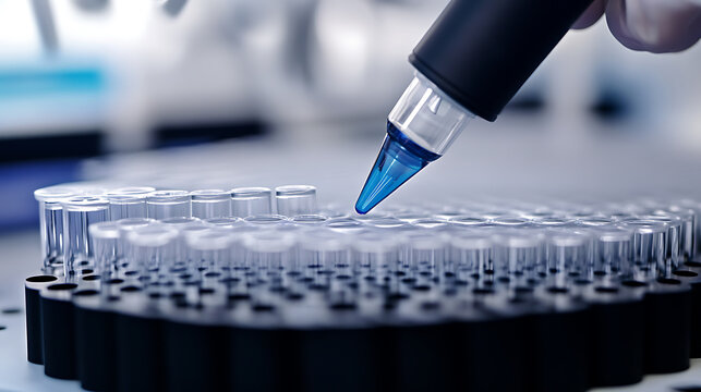 A researcher using AI to analyze human genomics data, futuristic research lab with digital sequencing tools and bioinformatics software, High-tech style