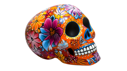 Vibrant Hand-Painted Sugar Skull: Colorful Calavera for Day of the Dead Decoration.