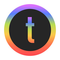Fototapeta premium Modern Lowercase Letter t logo with a colorful rainbow gradient and circular border. Dark background enhances contrast, perfect for tech, branding, or creative design.