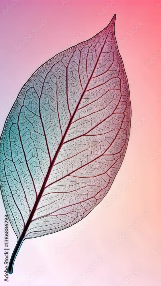Poster translucent leaf showcasing intricate vein patterns against a gradient background