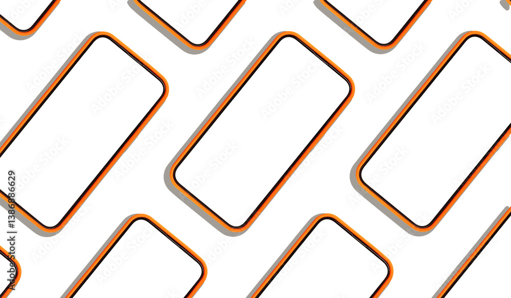 Aufkleber Flatlay of many smartphones with empty screens, arranged in a straight row. The clean, minimal design features a repeating pattern, perfect for app mockup or application display, with a contemporary.