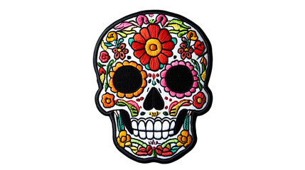 Vibrant Calavera Artwork: Decorative Skull with Flowers and Patterns.