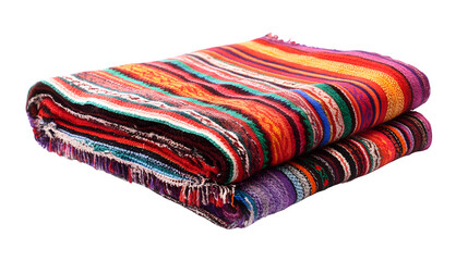 Folded Colorful Striped Blanket: Vibrant Textile with Multiple Hues and Patterns.