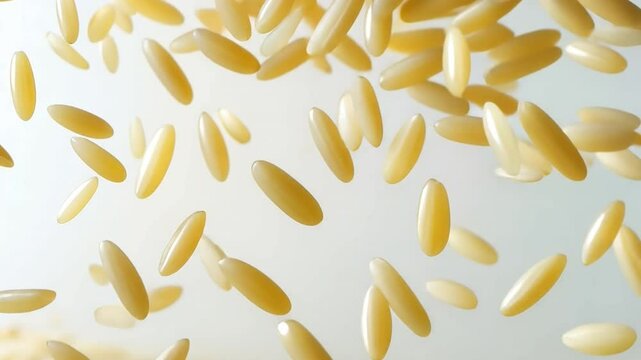 Pasta Elegance: A close-up image of dry orzo pasta with warm lighting. The image is intended to capture culinary concepts.
