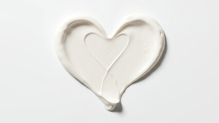 White cream smear in heart shape on clean background for skincare branding