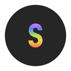 Simple Lowercase Letter s logo with a vertical rainbow gradient on a black circle. Clean, bold, and ideal for app icons, branding, or minimalist graphic elements.