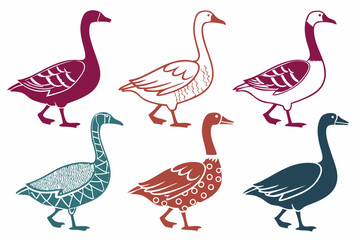 set of Goose silhouette vector illustration
