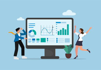 Fototapeta premium Teamwork in Modern Business Vision, Data Analytics, and Digital Marketing Strategy with Dashboard and Graph Interface on Computer.