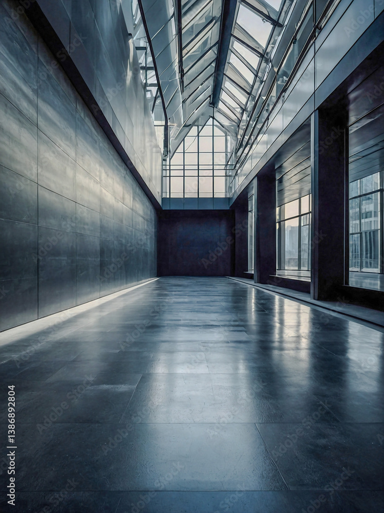 Aufkleber minimalist empty wall of modern architecture building with sleek flooring.