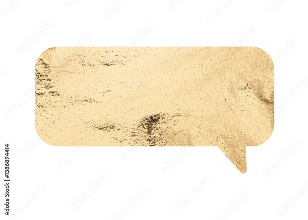Poster gold speech bubble with shiny foil effect. elegant pearlescent shape for message, talk, quote, annou