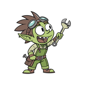 recommend clip art: Goblin Mechanic Character Holding Wrench - Illustration Vector