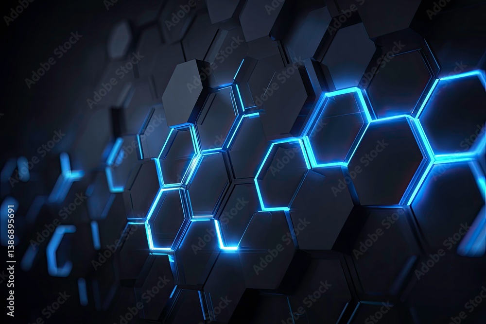 Poster abstract hexagonal pattern with glowing blue lines