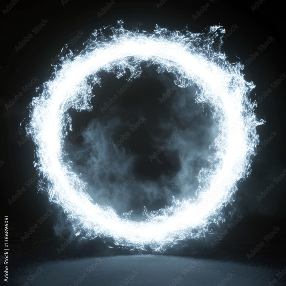 Aufkleber white neon game portal with smoke and glow effect. realistic vector illustration set of magic telepo