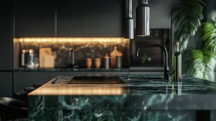 Modern Green Marble Kitchen Island Design